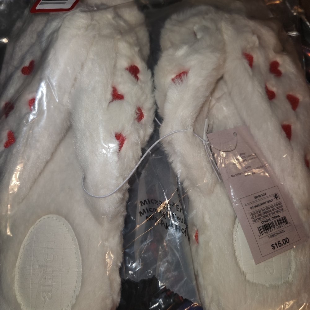 White Slippers with Red Heart Accents